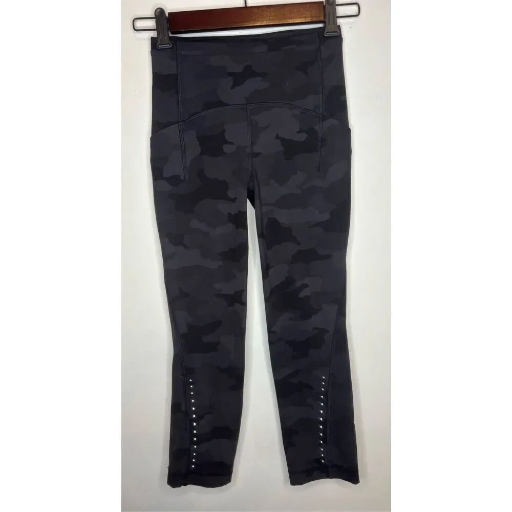 Lululemon EUC black camo print high waist cropped leggings Size 2
